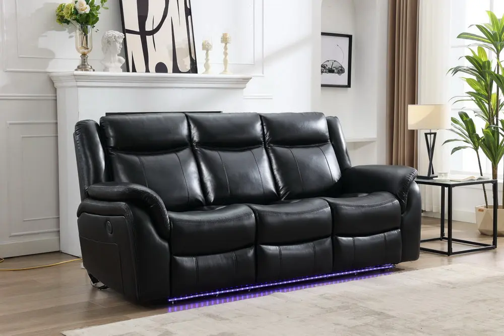 Power Reclining Sofa Led Strip Drop Off Table Black Color Leather Sofa levin furniture