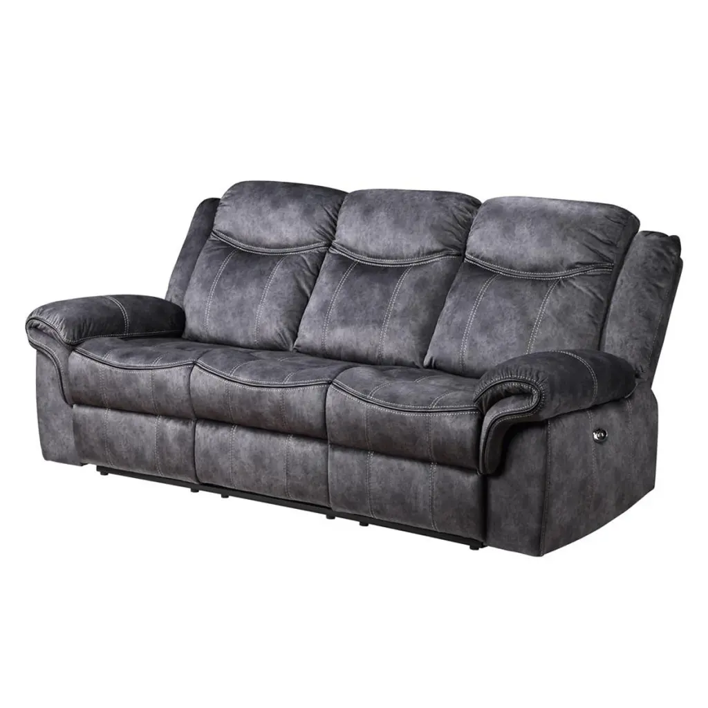 Jimny Domino Granite Power Reclining Sofa Gray Fabric 3 Seat luxe modern furniture