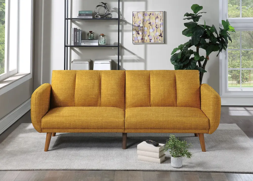 Adjustable Sofa Black Faux Leather Mustard Fabric Modern Living Room Furniture poundex