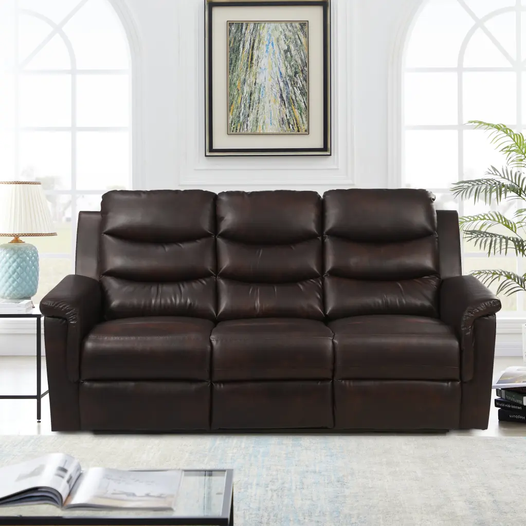 3 Seater Motion Sofa Brown PU Leather Reclining Living Room Furniture relax lounge