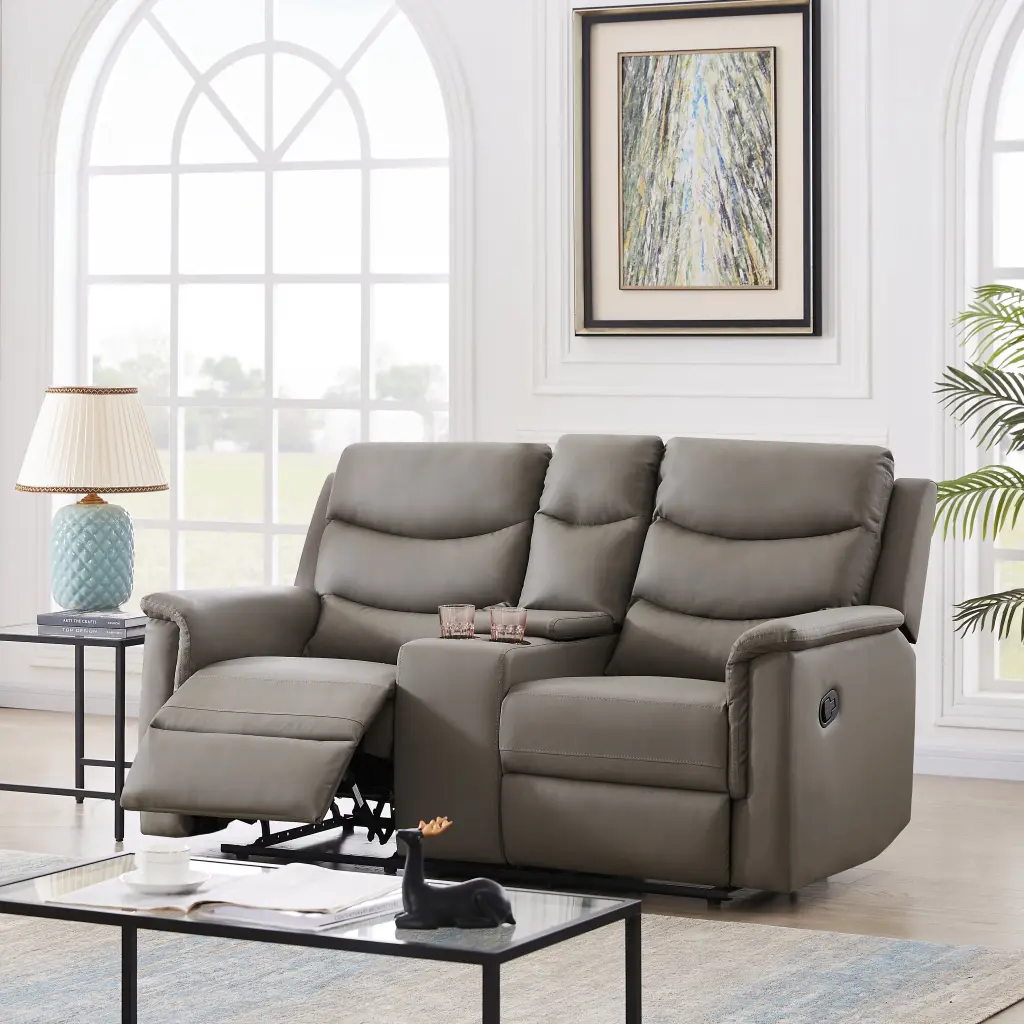 2 Seater Motion Sofa Grey PU Leather relax lounge