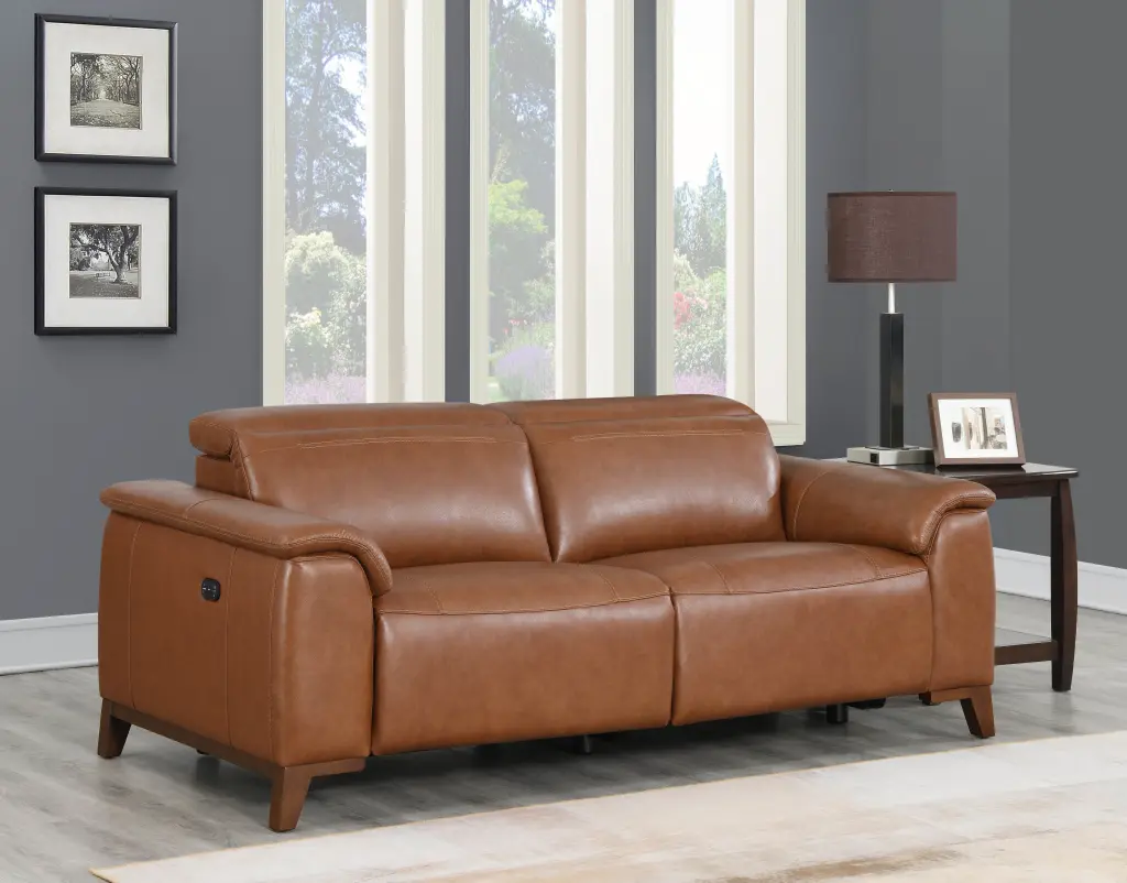 Dual Power Leather Reclining Sofa Articulating Headrest steve silver furniture