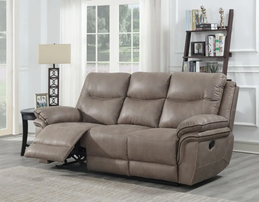 Isabella Recliner Sofa Sand Light Brown Faux Leather 3 Seat steve silver furniture