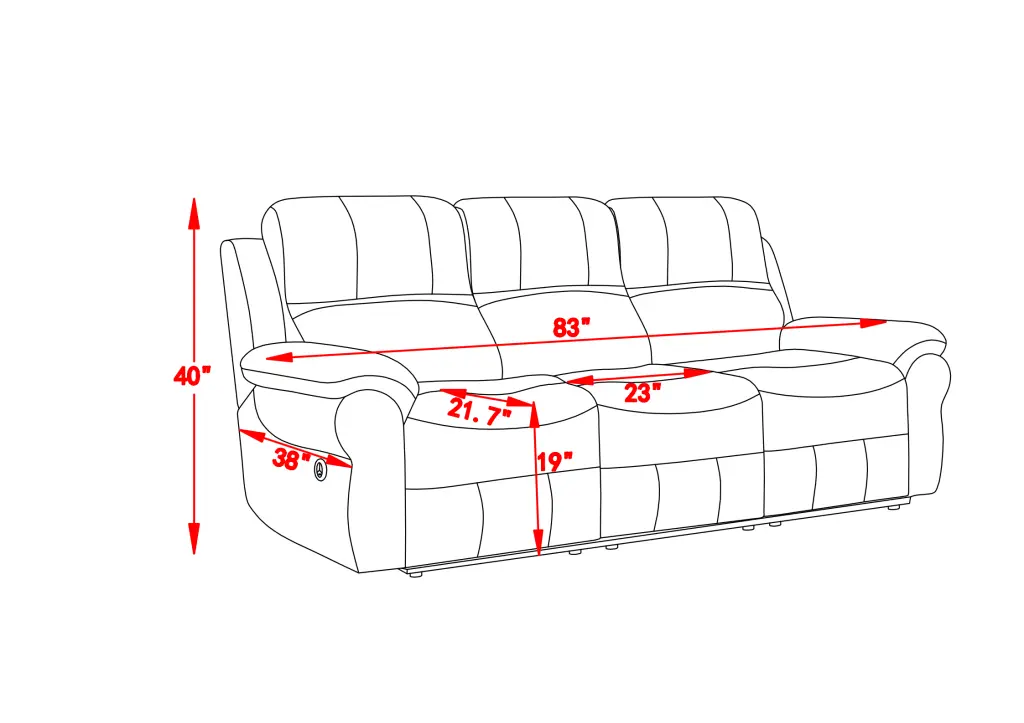 Fabric Power Reclining Sofa Drop Down Table USB Button And Wireless Charging w1896