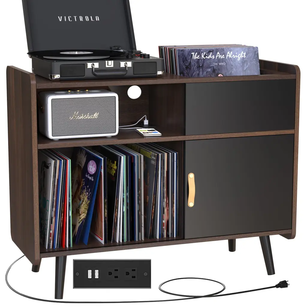 GDLF Record Player Stand Vinyl Record Storage Holds Up to 350 Albums