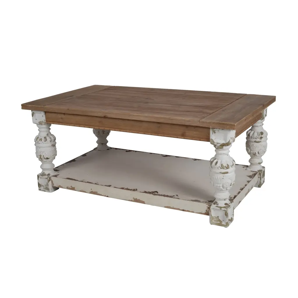47 Inch Classic Coffee Table Rectangular Carved Leg Bottom Shelf Brown Bed Bath & Beyond
