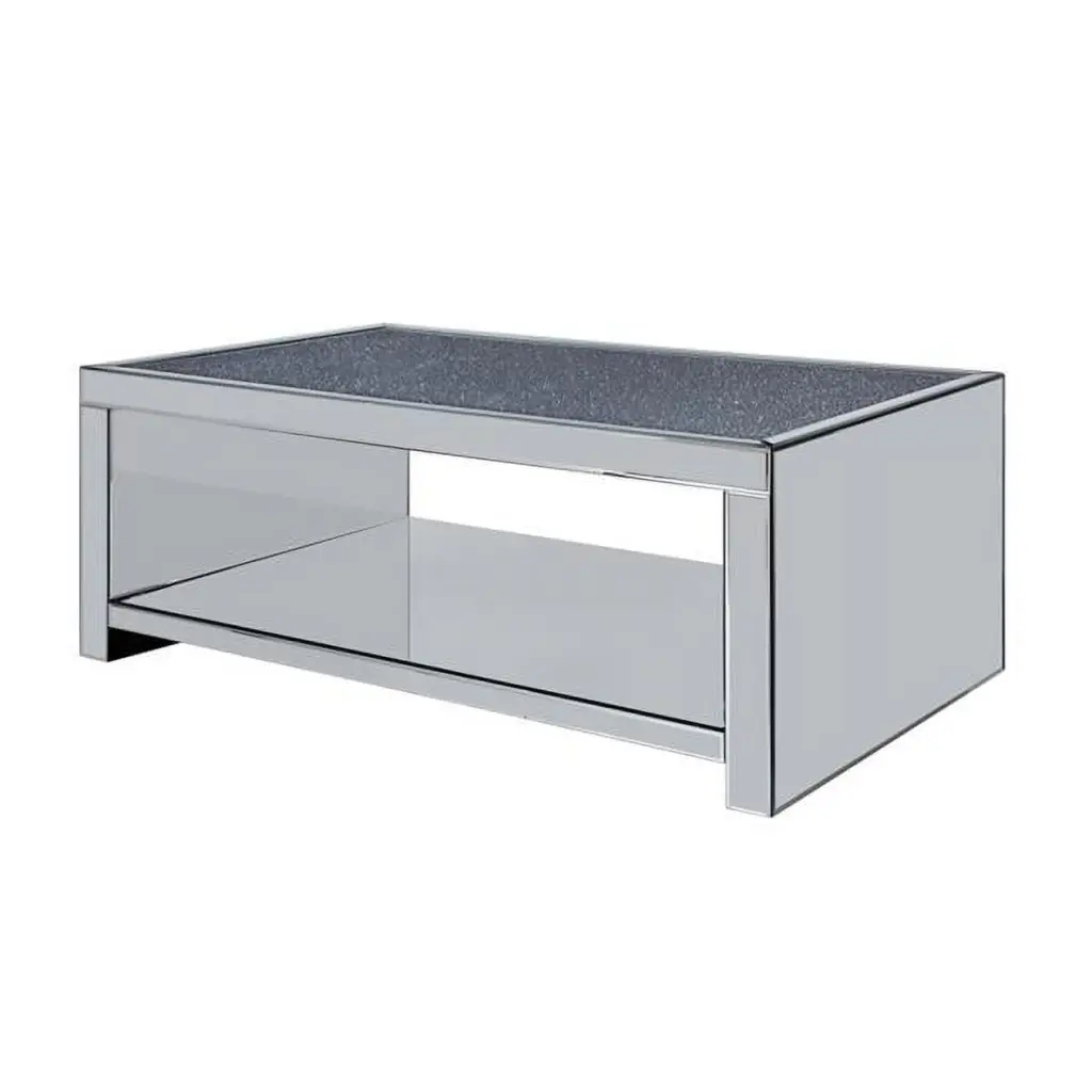 HomeRoots 19 x 48 Inch Mirrored Rectangular Coffee Table Shelf