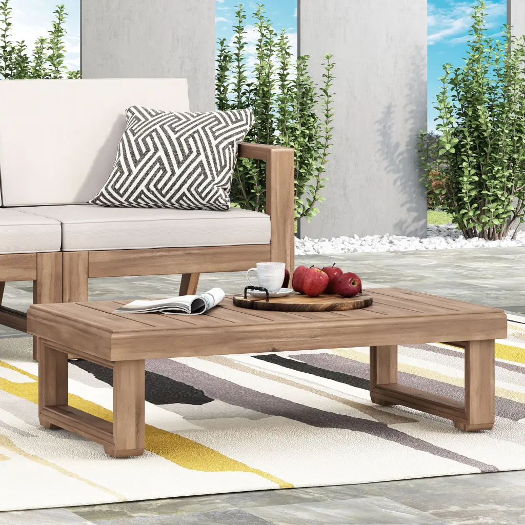 Kashton Acacia Wood Rectangular Coffee Table Brown Wash Noble House