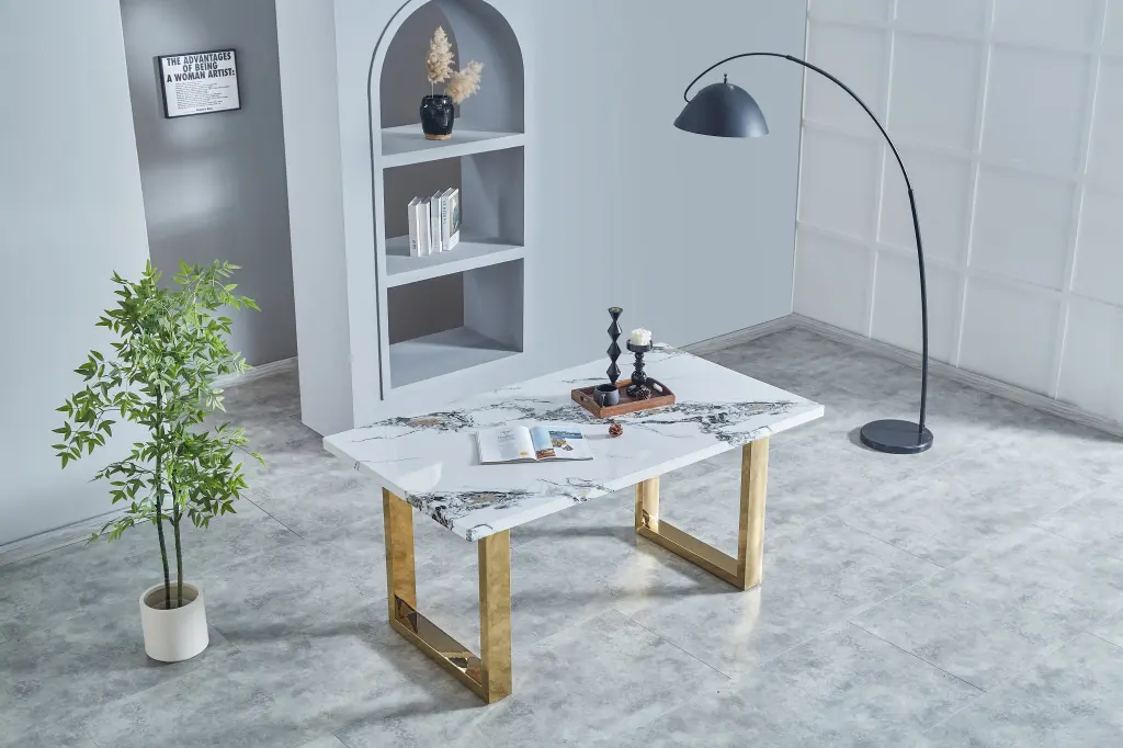 Opulent Faux Marble MDF Dining Table 6 Or 8 Rectangular 63 Inch Length homeyhome
