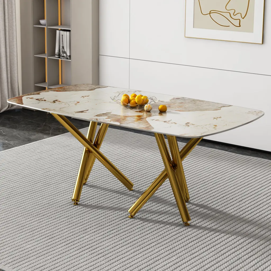 Modern Minimalist Rectangular Dining Table 0.39 Inch Marble Top droom w-1151