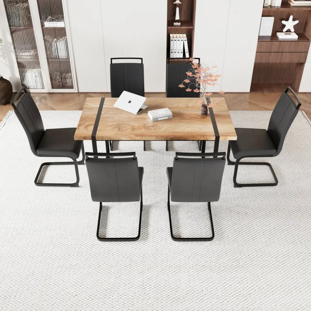 59 Inch Rural Industrial Rectangular MDF Wood Dining Table Set Chairs nuoli furniture