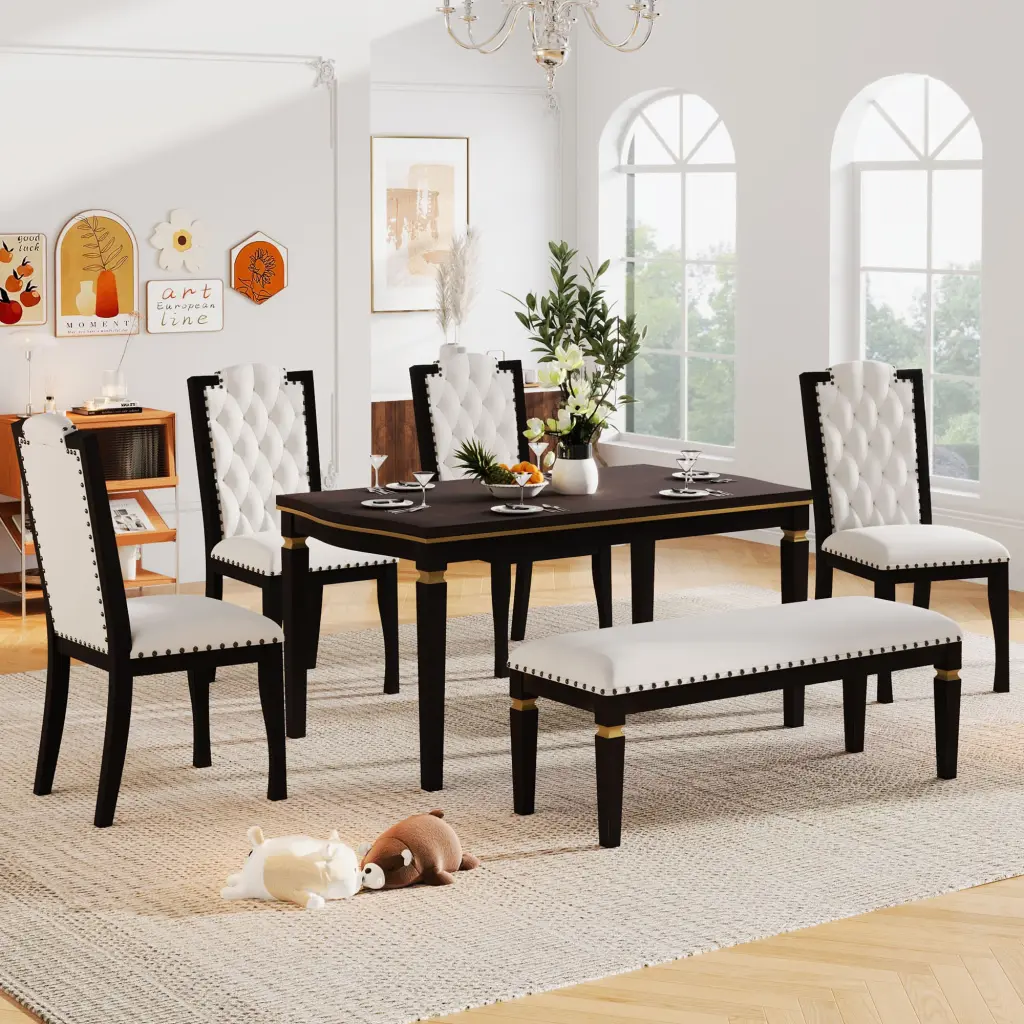 62.7 Inch Rectangular Dining Table 6 People Elegant Dining Room Table rnb