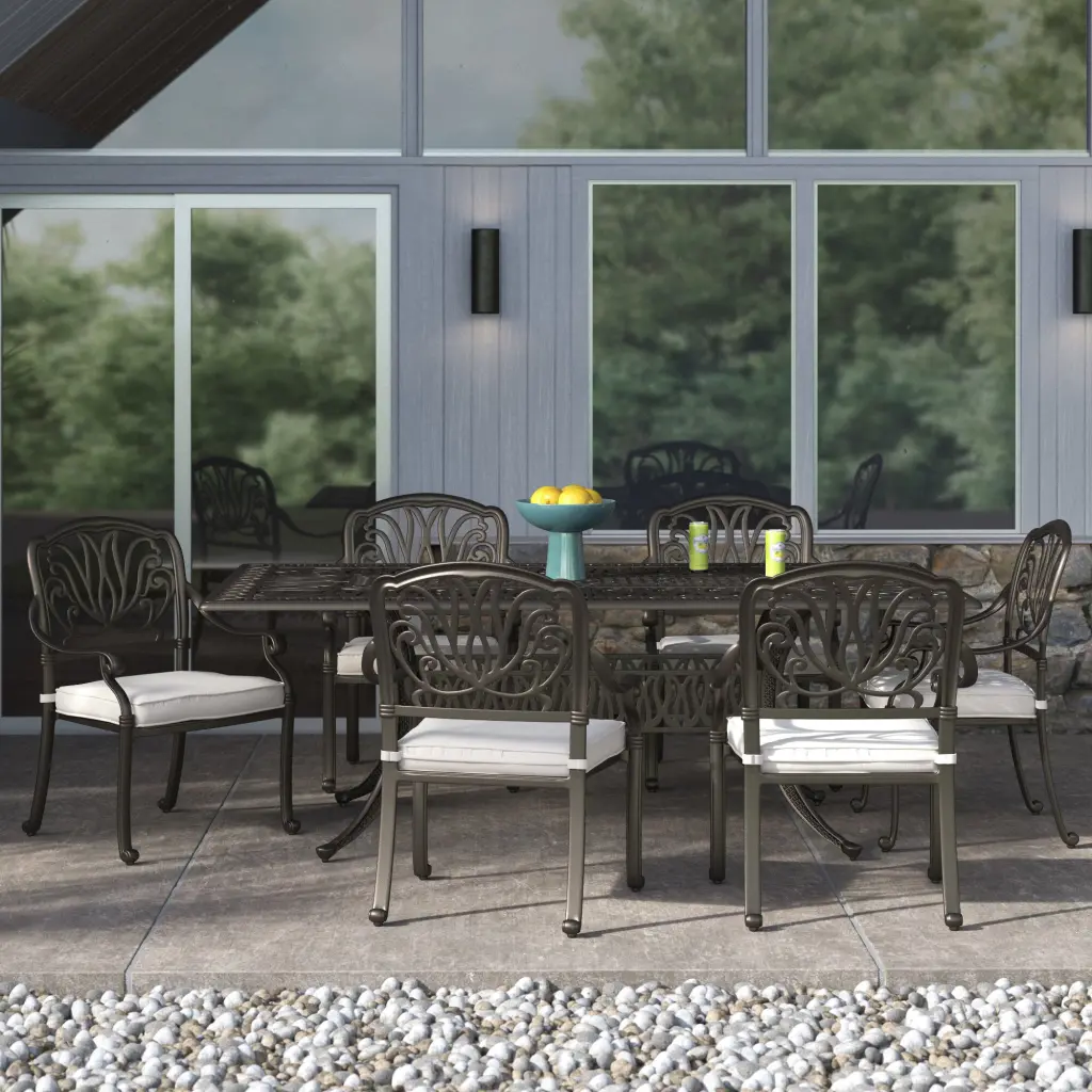 Rectangular 6 Person 84.25 Inch Long Dining Set Cushions Dark Gray gathercraft
