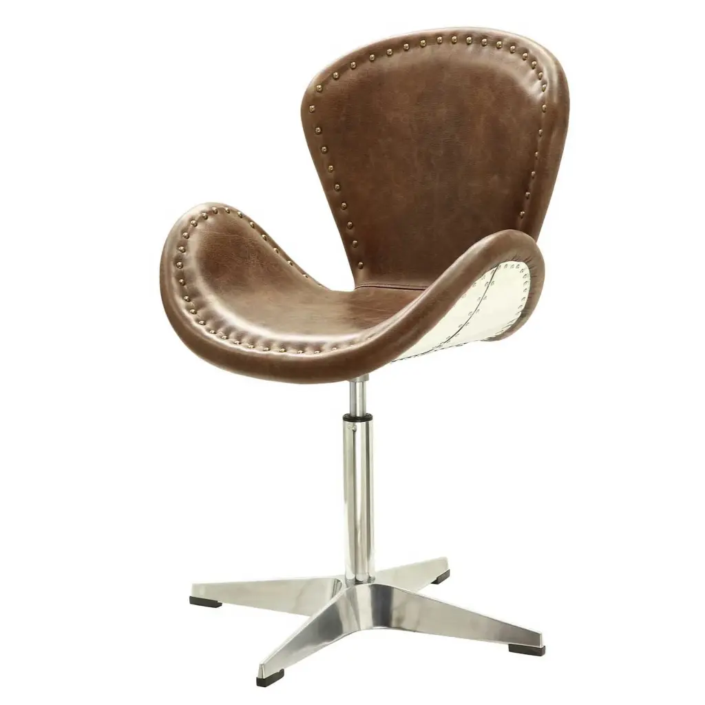 Retro Brown and Chrome Bucket Seat Accent Chair Living Room furniture max