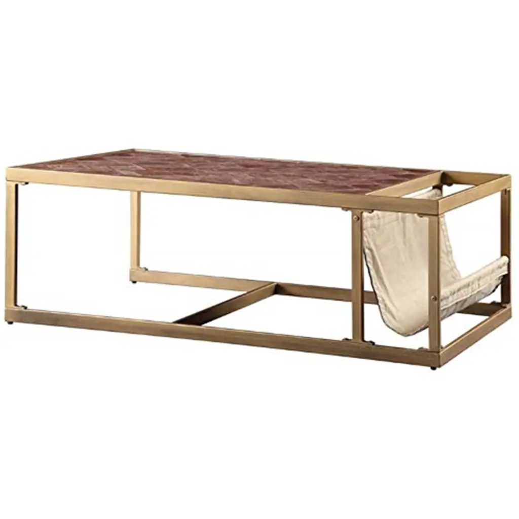 ACME Genevieve Retro Brown and Brass Rectangular Metal Frame Coffee Table Acme Furniture