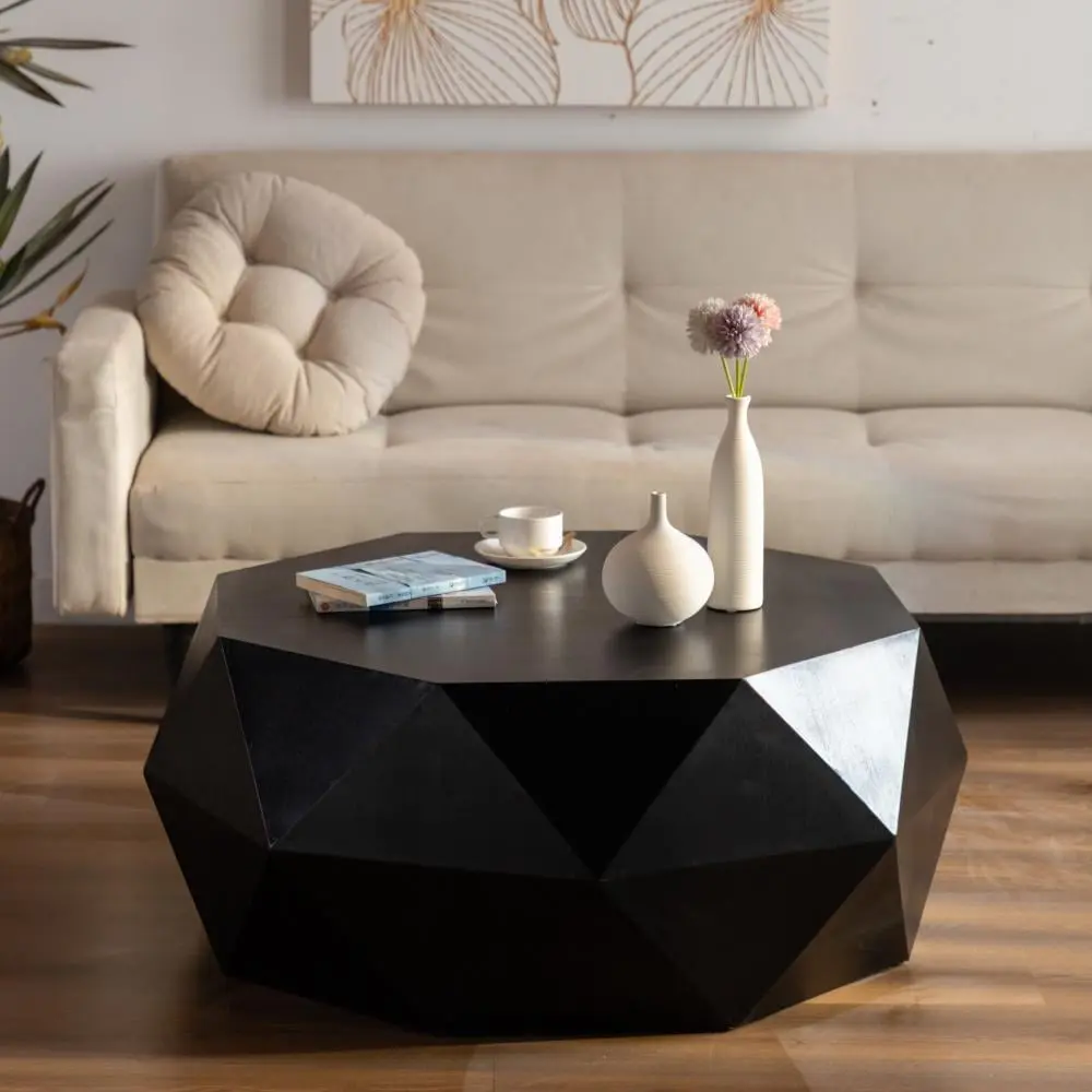 CCCCCAOLI 38 American Retro Style Coffee Table Three-Dimensional Embossed Pattern Design Black Tabletop