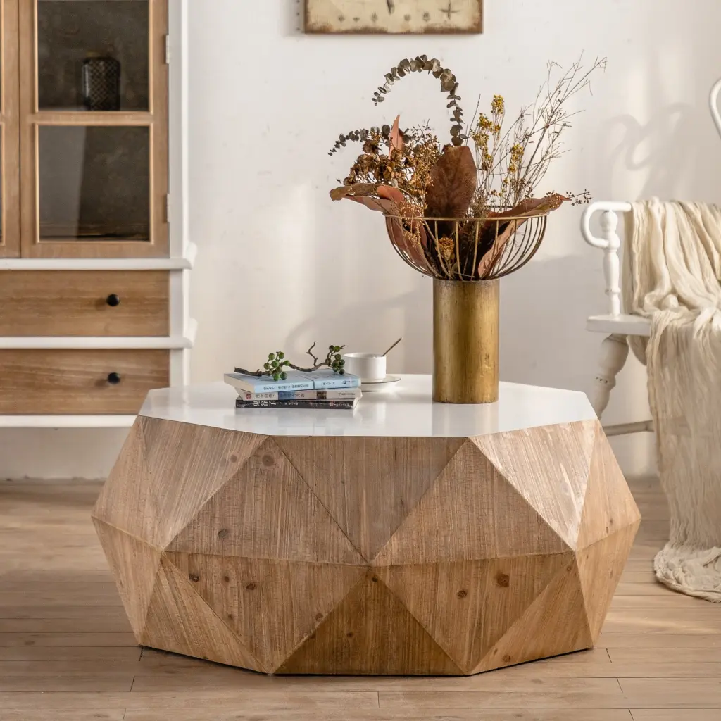 38 Inch Three Dimensional Embossed Pattern Design American Retro Style Coffee Table spribung