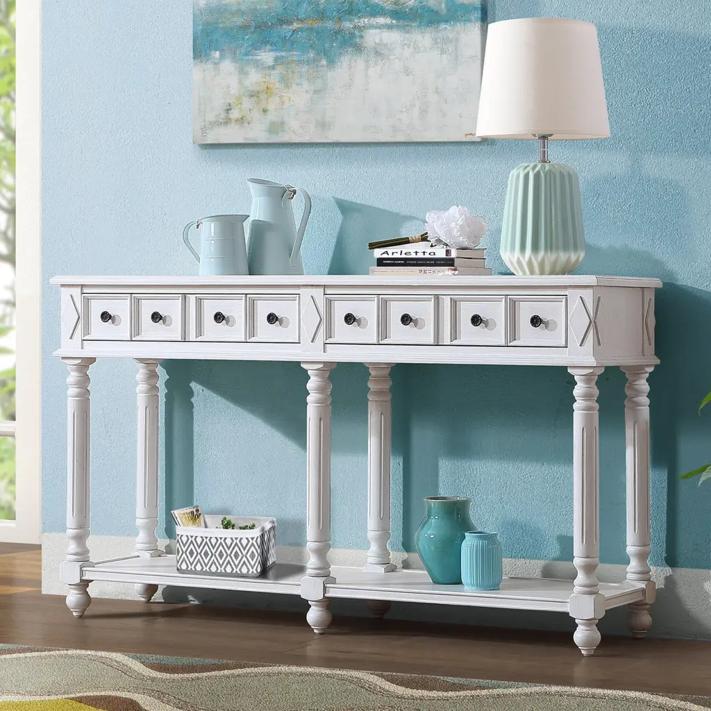 Retro Console Table Entryway Table 58 Inch Long Sofa Table 2 Drawers Vintage Design power growth furniture