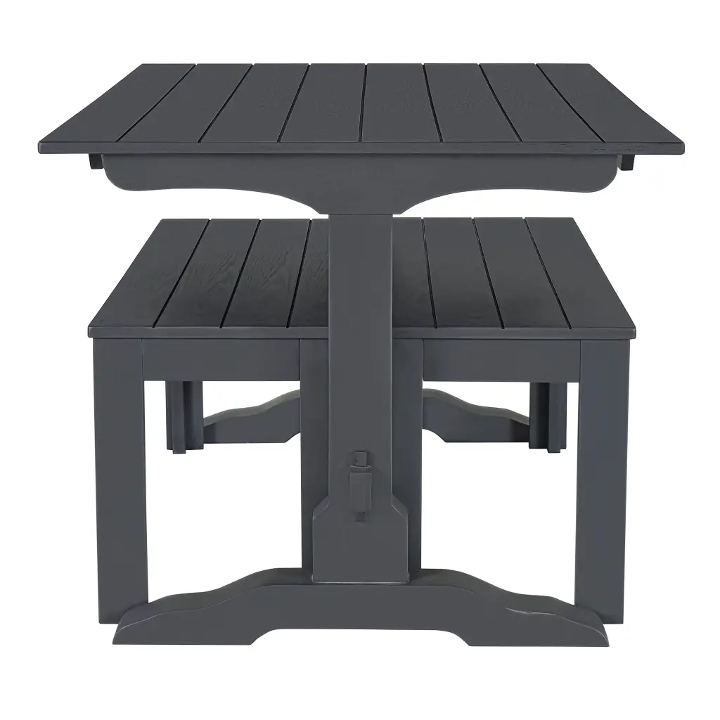 3 Piece Retro Dining Set Rectangular Trestle Table and 2 Wood Benches Vintage Kitchen rnb