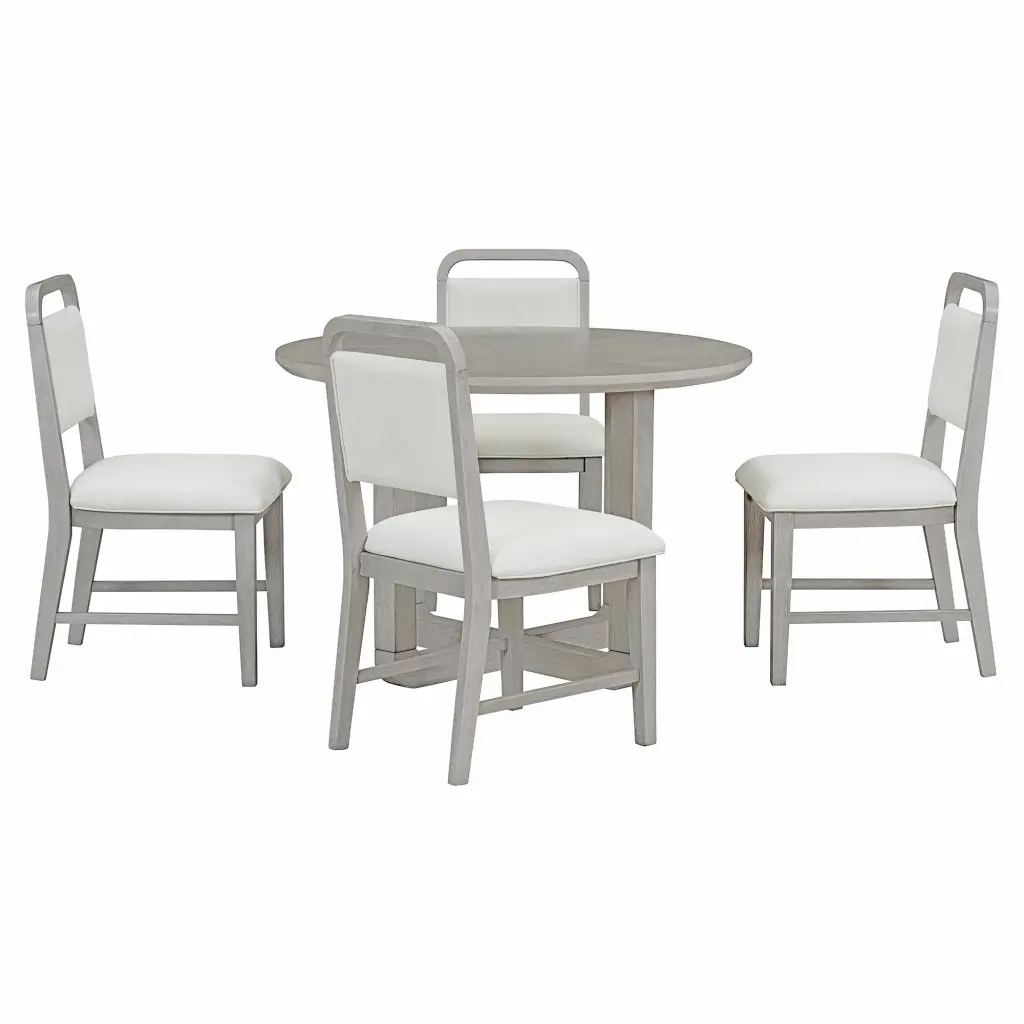 5 Piece Retro Dining Set Round Table Top Radial Wood Grain Design trexm