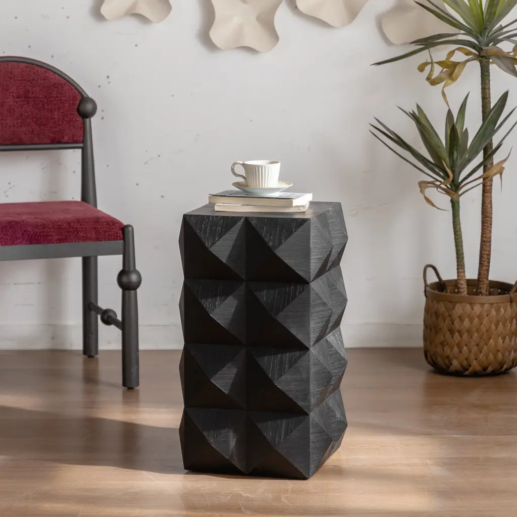 23.62 Inch Three Dimensional Embossed Pattern Design Retro Side Table spribung