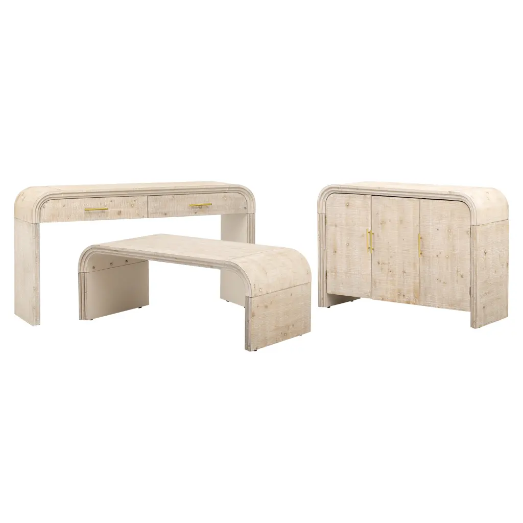 Retro Minimalist Curved Sideboard Precious Metal Handles and Customizable Dividers rnb