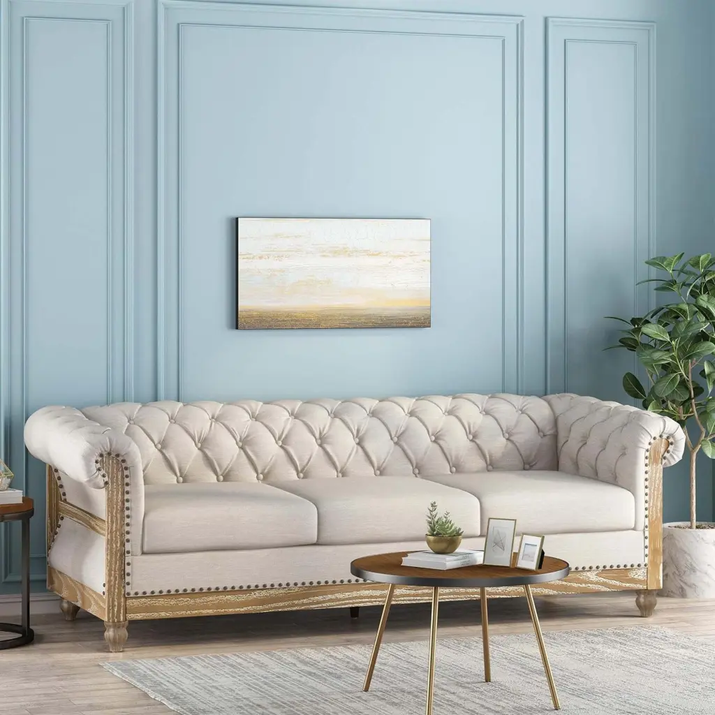 Mirod Retro Style 3 Seater Sofa Wooden Legs Living Room nh-mirod