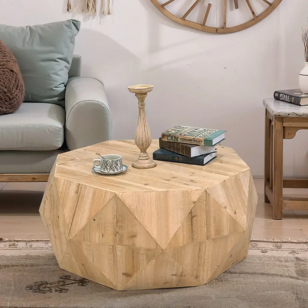 ABC Vintage American Retro Style Coffee Table 3D Embossed Pattern Fir Wood and MDF