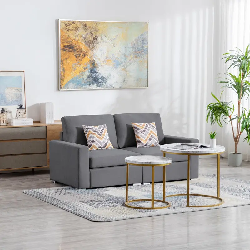 Nolan 67 Inch Gray Linen Fabric Loveseat Pillows and Interchangeable Sections lilola home