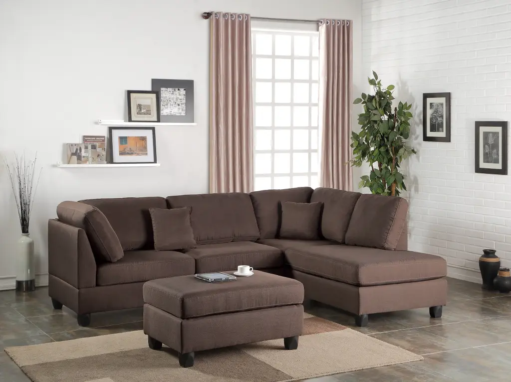 Chocolate Color 3Pcs Sectional Living Room Furniture Reversible Chaise Sofa kanepe