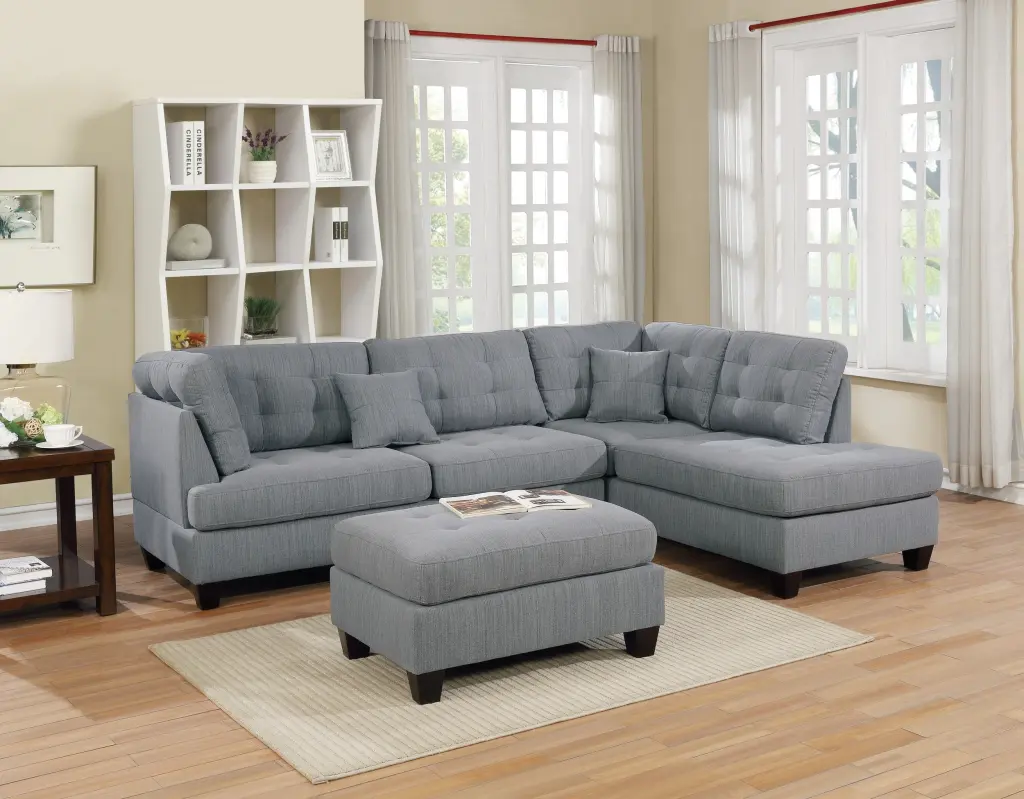 Modern 3Pc Sectional Sofa Set Reversible Chaise Ottoman Gray kanepe