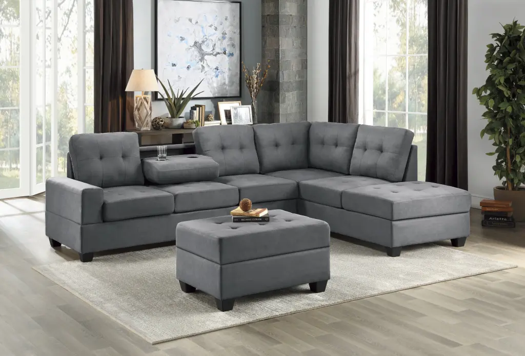 Modern Living Room 3 Piece Sectional Reversible Sofa Chaise Storage kanepe