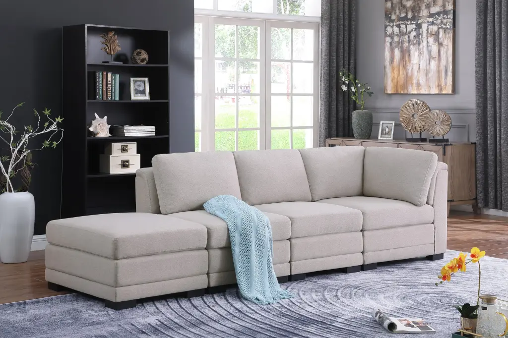 Kristin 112 Light Gray Linen Reversible Sofa Ottoman Modern Living Room lilola home