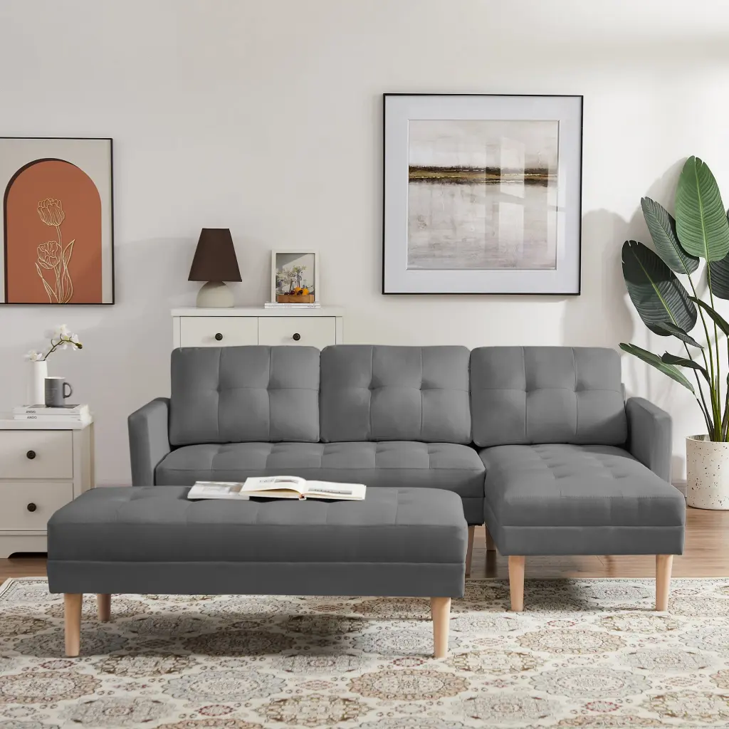 Grey Fabric Right Facing Sectional Sofa Bed Chaise Lounge cy furniture