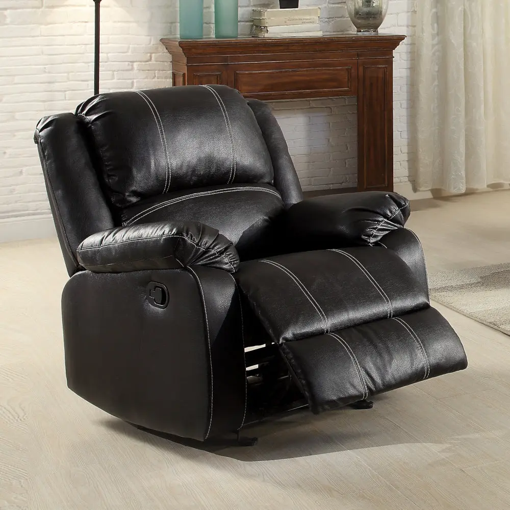 Zuriel Motion Rocker Recliner Black Synthetic Hide Comfortable Living Room Chair acme onsite store