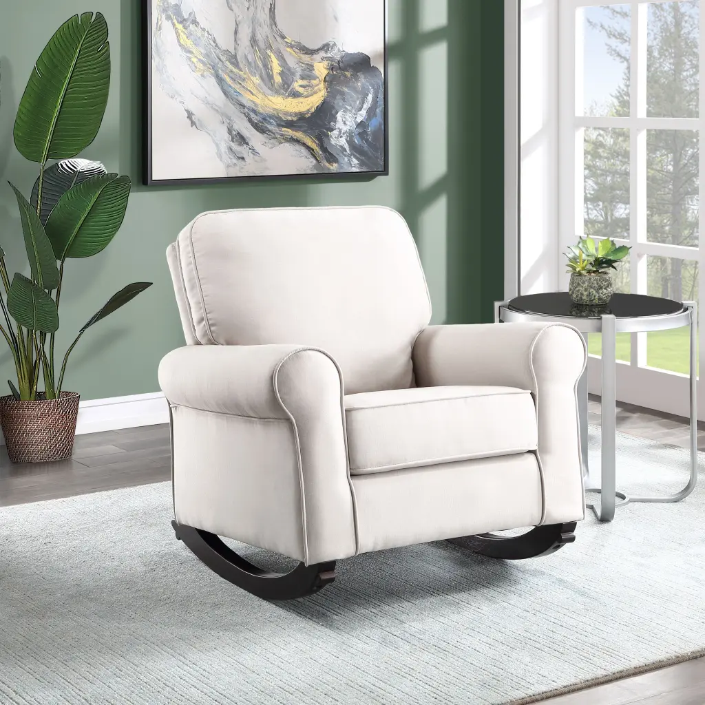 Elvin Rocking Chair Beige Fabric Comfortable Living Room Chair acme onsite store