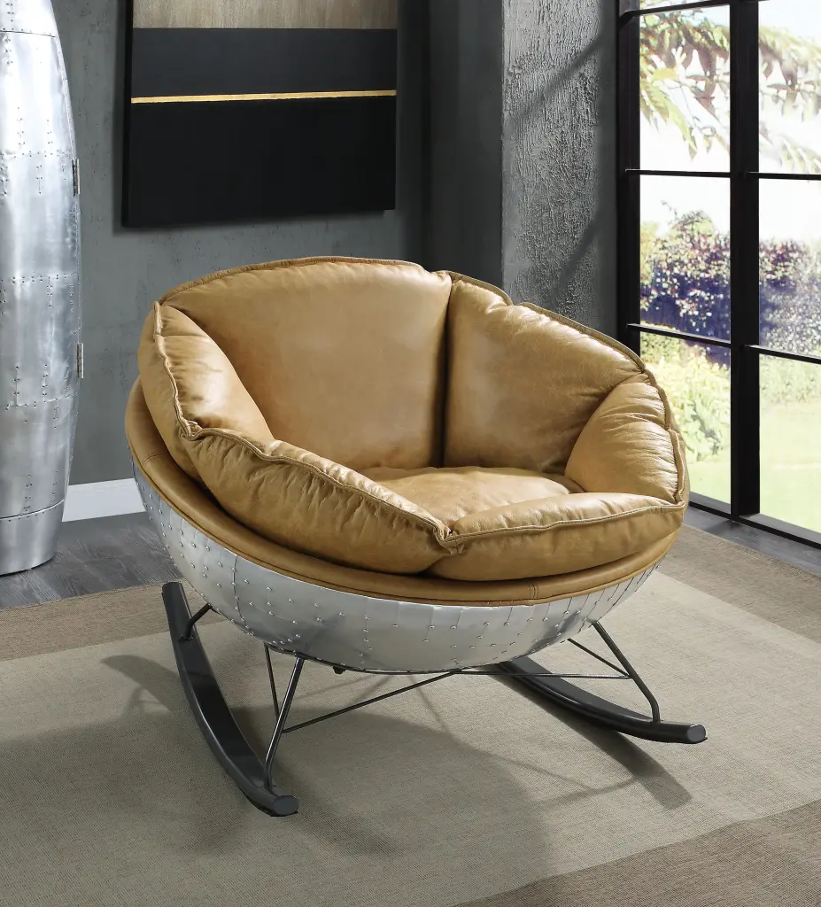 Pippin Rocking Chair Morocco Top Grain Leather Aluminum Finish AC02 acme onsite store