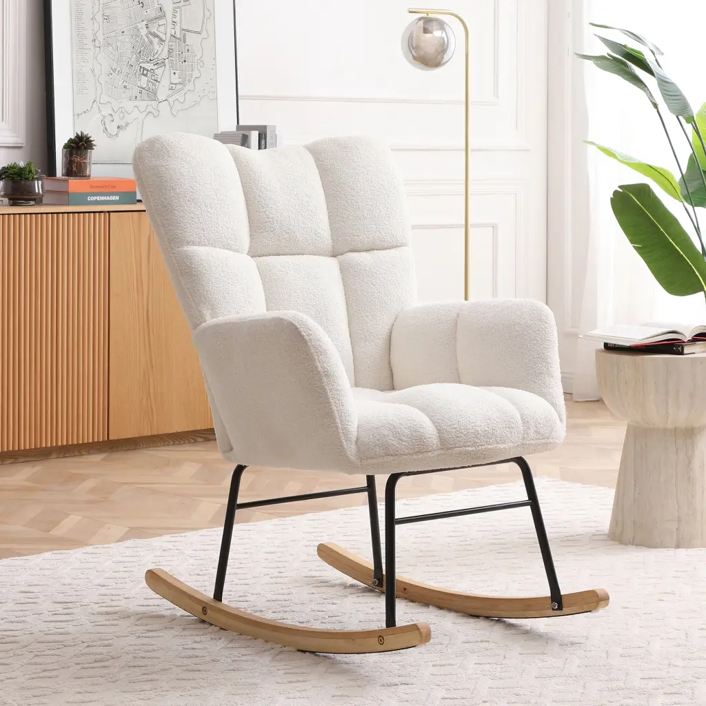 Rocking Chair Teddy Upholstered Glider Rocker Rocking Accent Chair Pad aijiafurniture