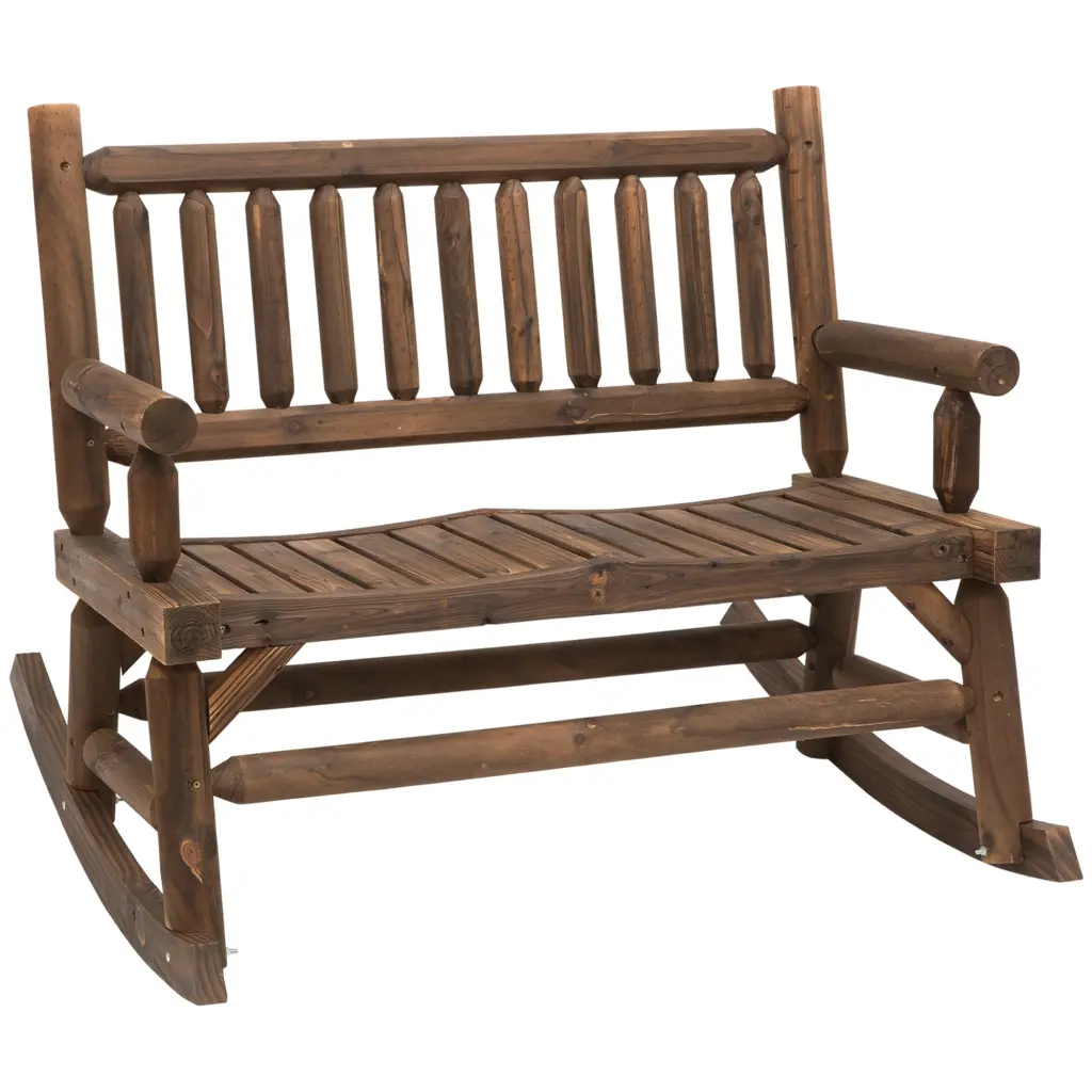 Outsunny 2 Person Timber Rocking Chair Log Design Heavy Duty Loves aosom business