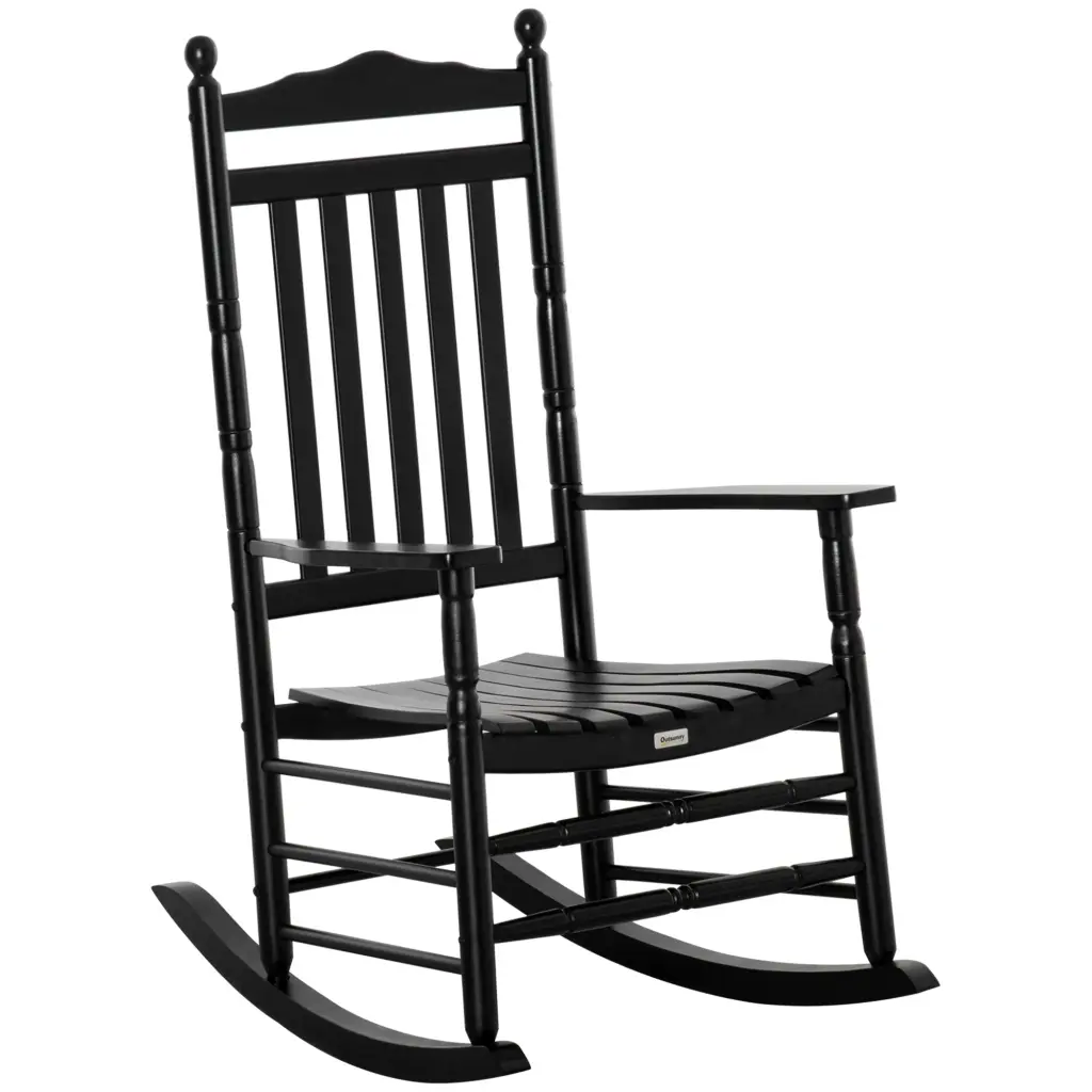 Outsunny Traditional Wooden High Back Rocking Chair Porch Indoor aosom business