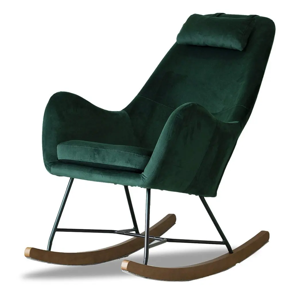 Chelsea Green Velvet Rocking Chair Solid Green Bedroom Foam Wipe Clean ashcroft furniture