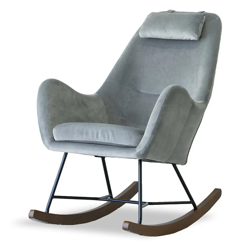 Chelsea Grey Velvet Rocking Chair Solid Light Gray Bedroom Foam ashcroft furniture