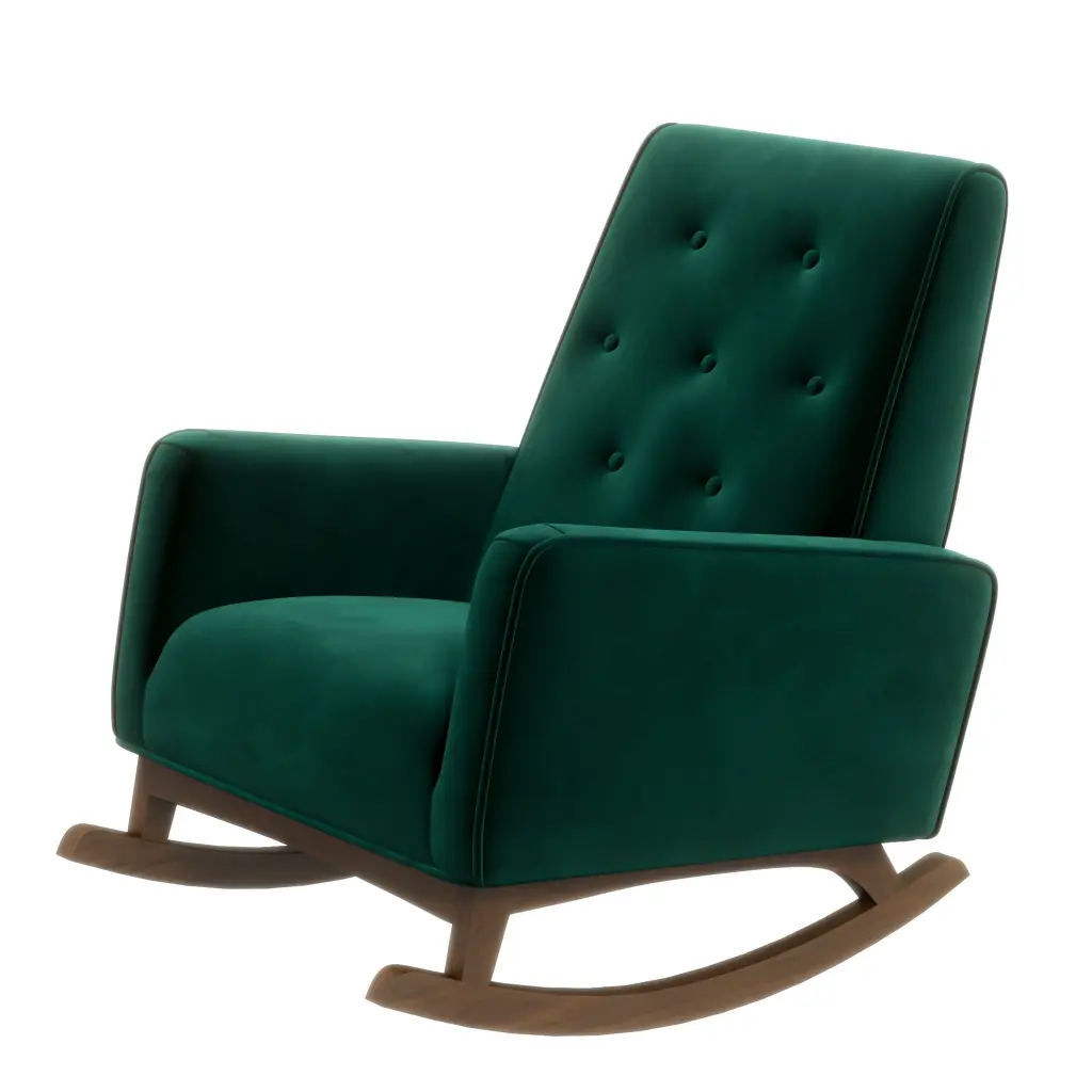 Demetrius Solid Timber Rocking Chair Green Velvet Upholstery ashcroft furniture