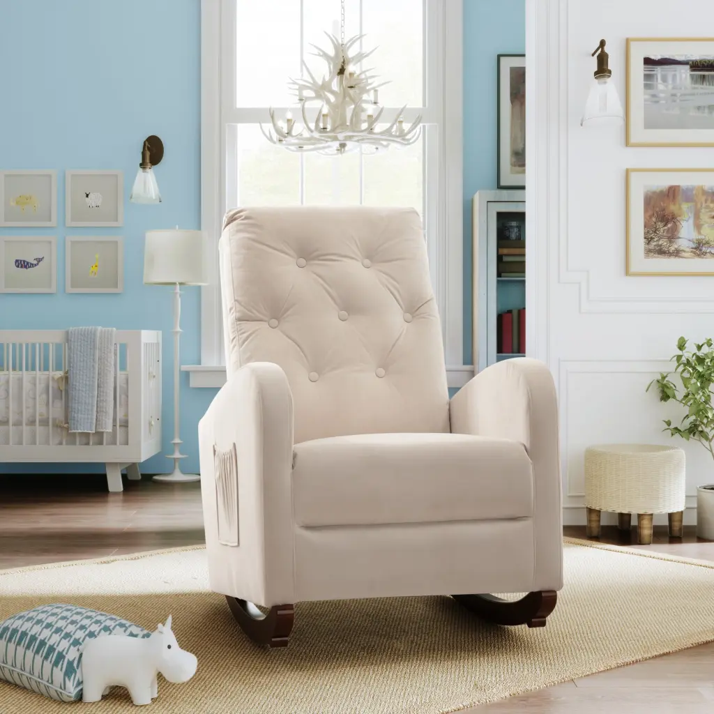 Baby Room High Back Rocking Chair Nursery Chair Comfortable Rocker Fabric Upholstered bed best