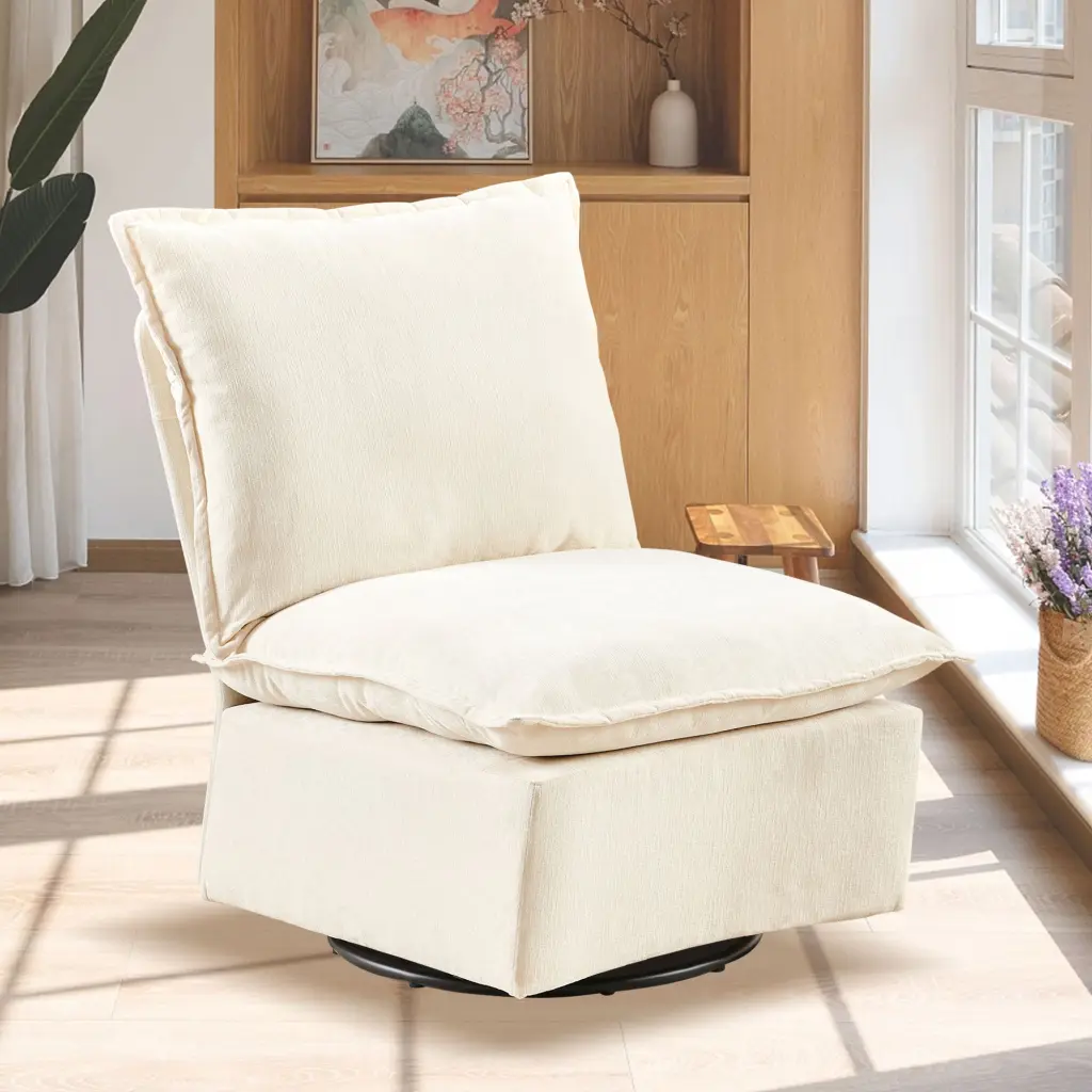 Detachable Off White Chenille Single 360 Swivel Rocking Rocker Chair bn smart home w1164