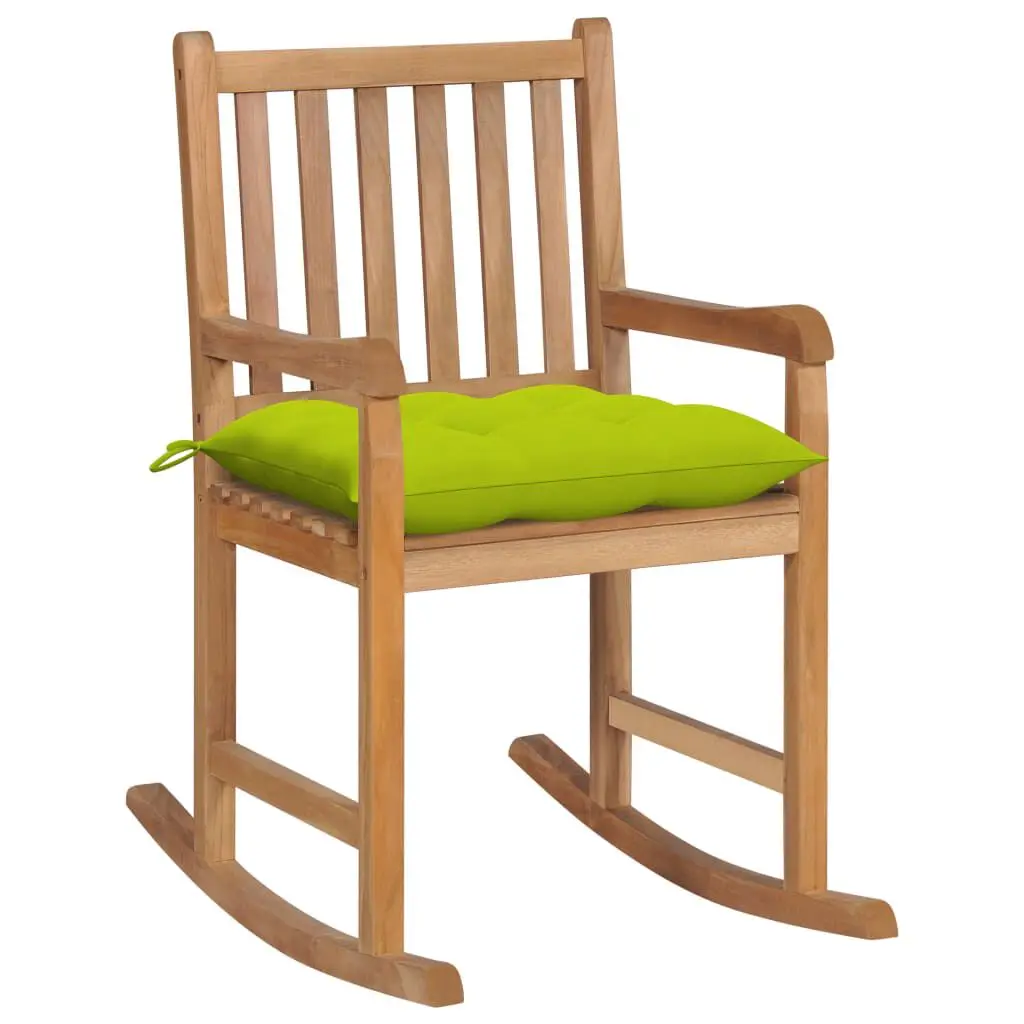 Bright Green Cushion Solid Teak Wood Rocking Chair Indoor Outdoor Use