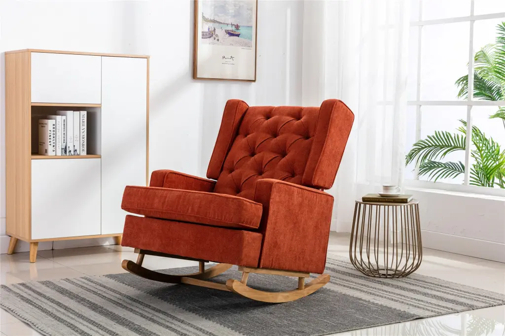 Coolmore Living Room Cozy Rocking Chair Accent Chair Orange Polyester coolmore w-395