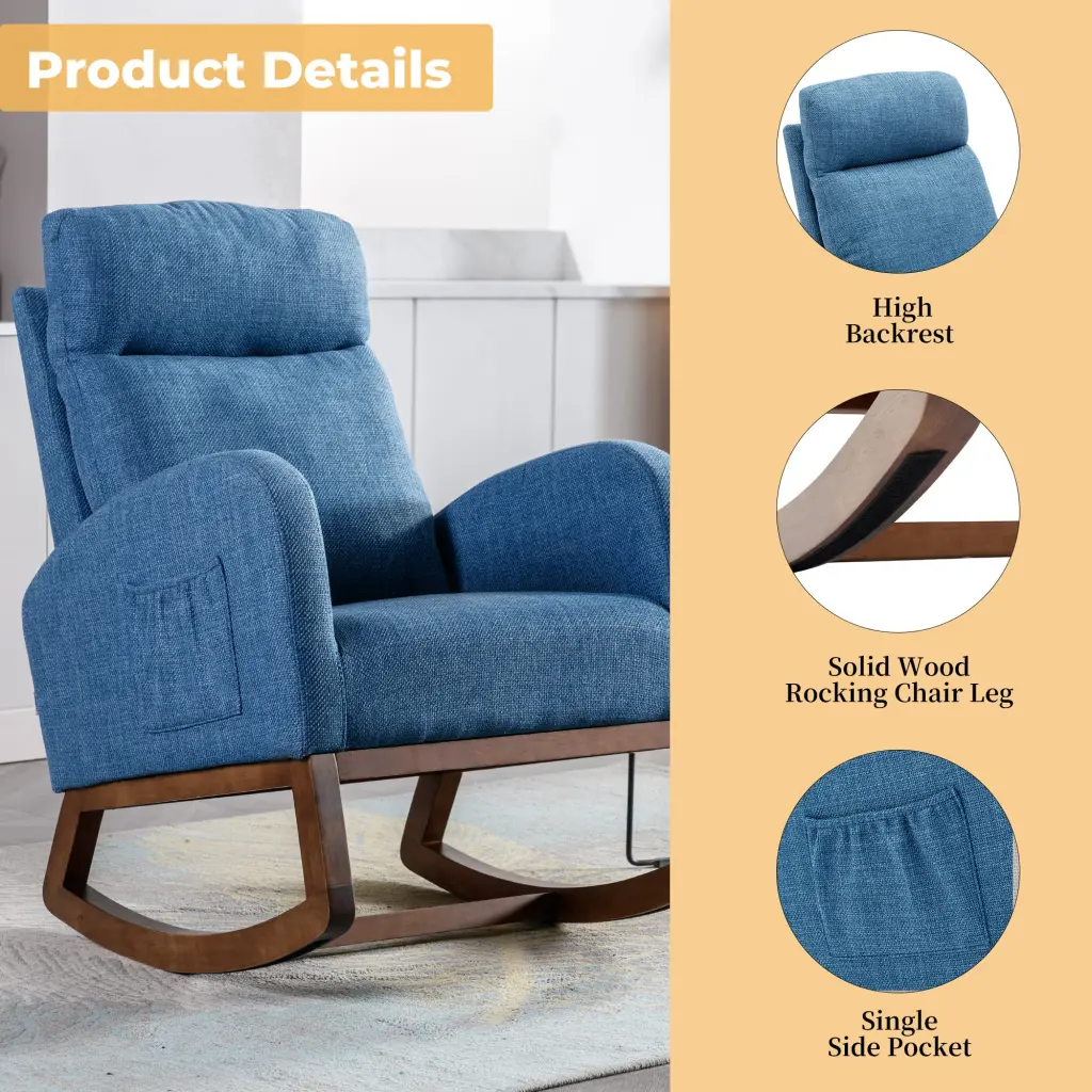 Coolmore Rocking Chair Modern Glider Recliner Armchair Wooden Frame coolmore w-395