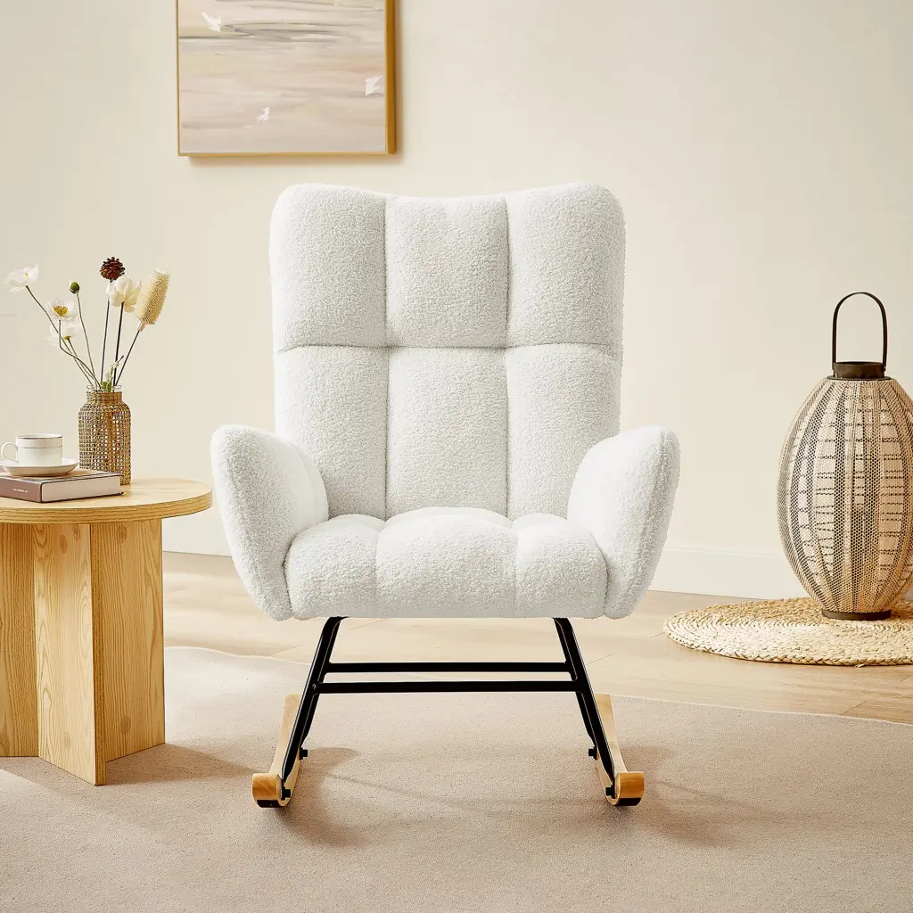 Off White Teddy Rocking Chair White Metal Frame cy furniture