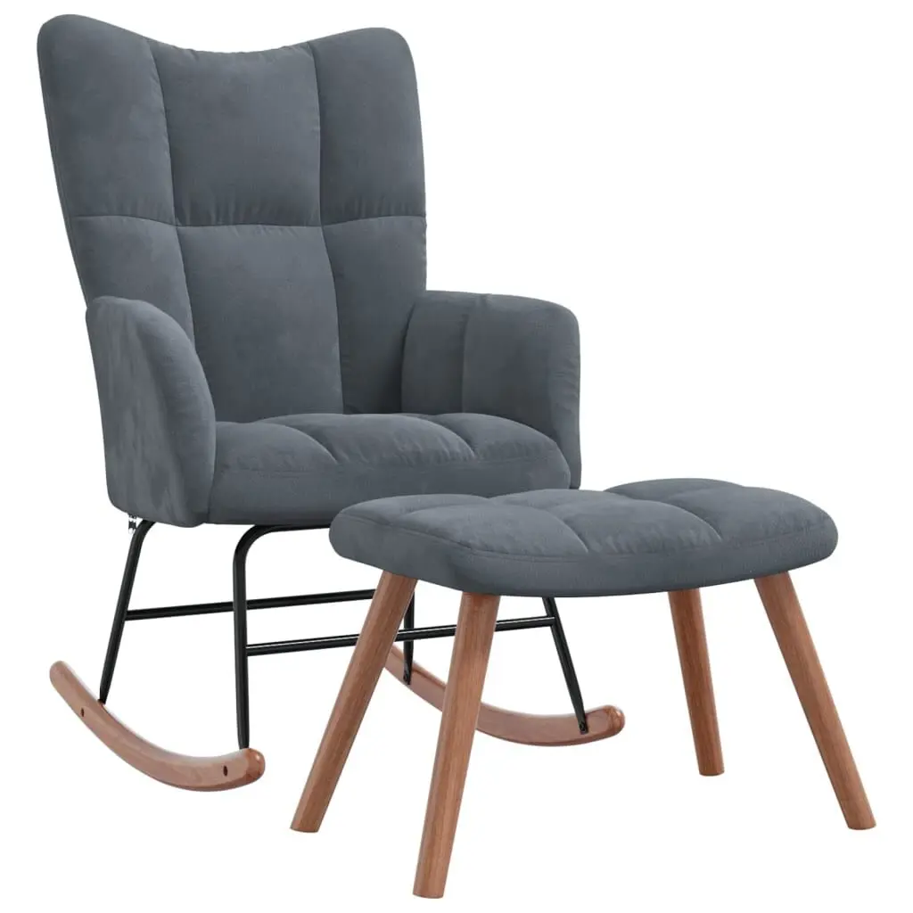 Dark Gray Velvet Rocking Chair Ottoman Living Room Comfort